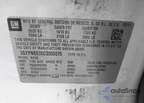 2012 Cadillac Srx Performance Collection z USA, uszkodzony, nr VIN 3GYFNEE35CS555075